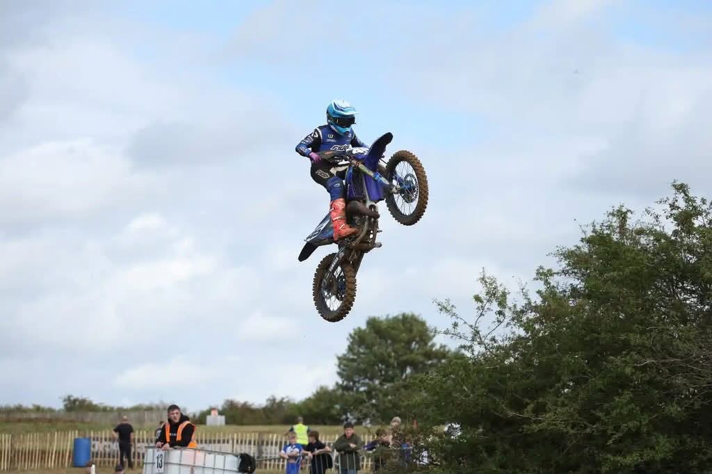 Harley Pastoor jumping his number 45 motocross bike during the 2026 season